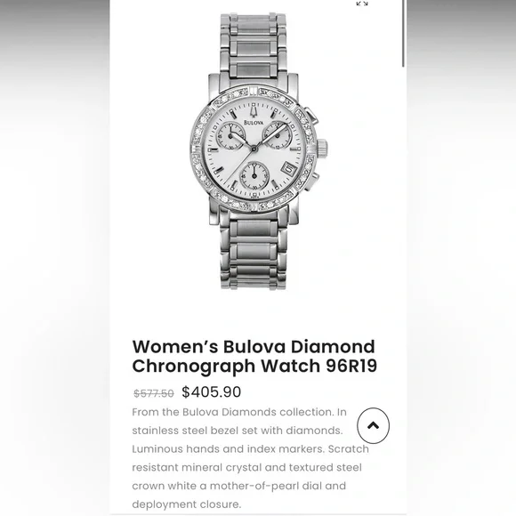 Bulova Ladies silver tone Diamonds 96R19 dress watch NEW BATTERY Women main image 2